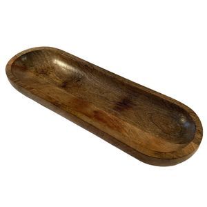 Oblong Stained Wood Carved Baquette / French Bread Bowl